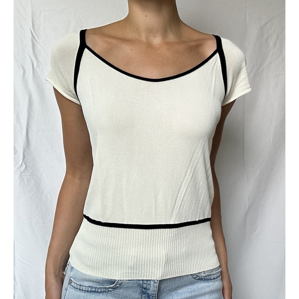 Max Mara Italy Contrast Ribbed Knit Top Y2K 90s Minimalist Coquette Parisian